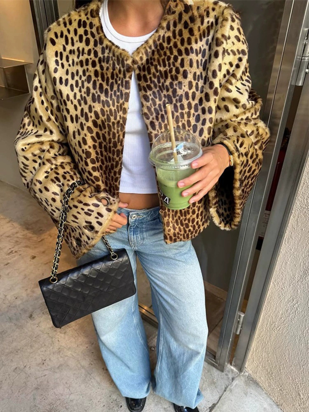 Zara Casual Leopard Print Short Coat Fall Winter Warm